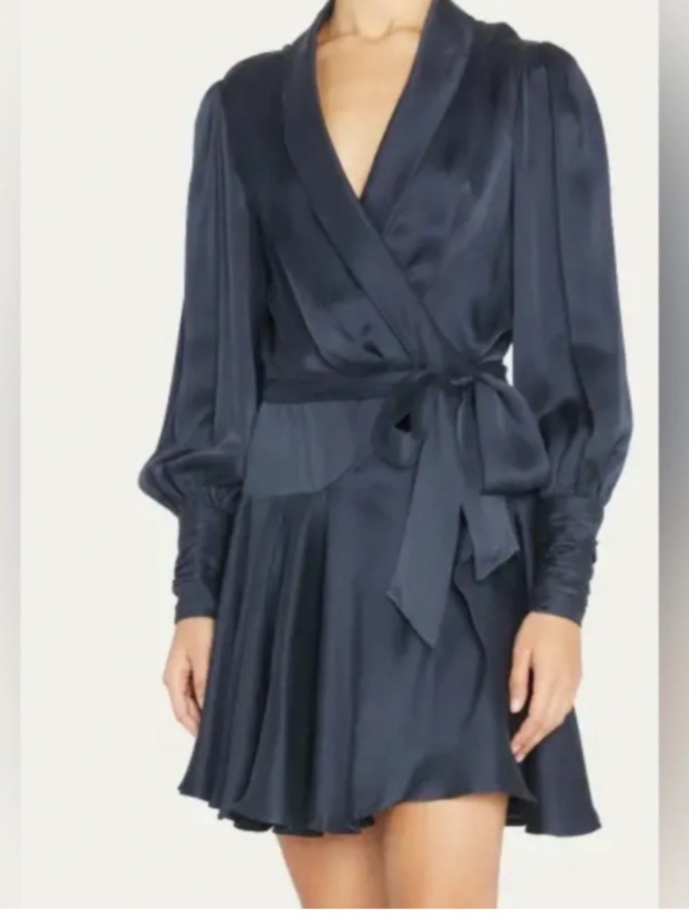 Zimmermann 100% Silk Navy Wrap Mini Dress Long Sleeve Size 1
